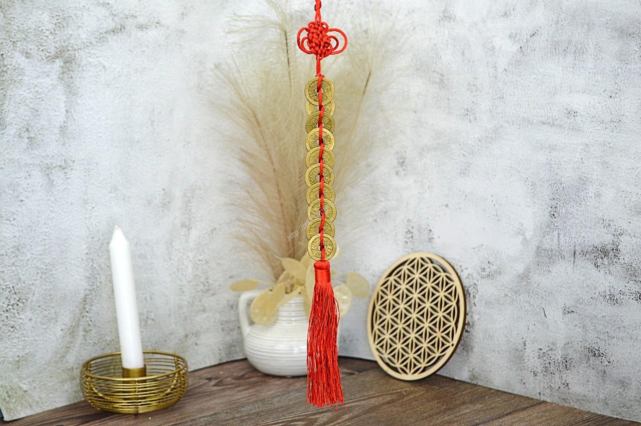 FENG SHUI Závesný talizman - Nekonečný Tok 9 Mincí pre Stabilitu Prosperity a Životná Harmónia