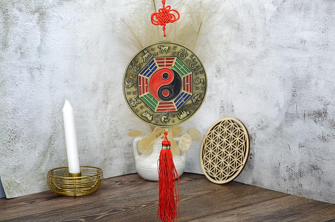 FENG SHUI Ochranný Štít Harmónie a Hojnosti JIN JANG- Bagua zrkadlo so Zverokruhom