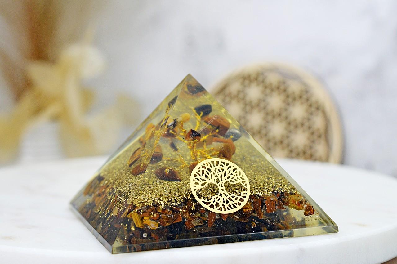 Orgonitová pyramída/ žiarič TIGRIE OKO a Strom Života