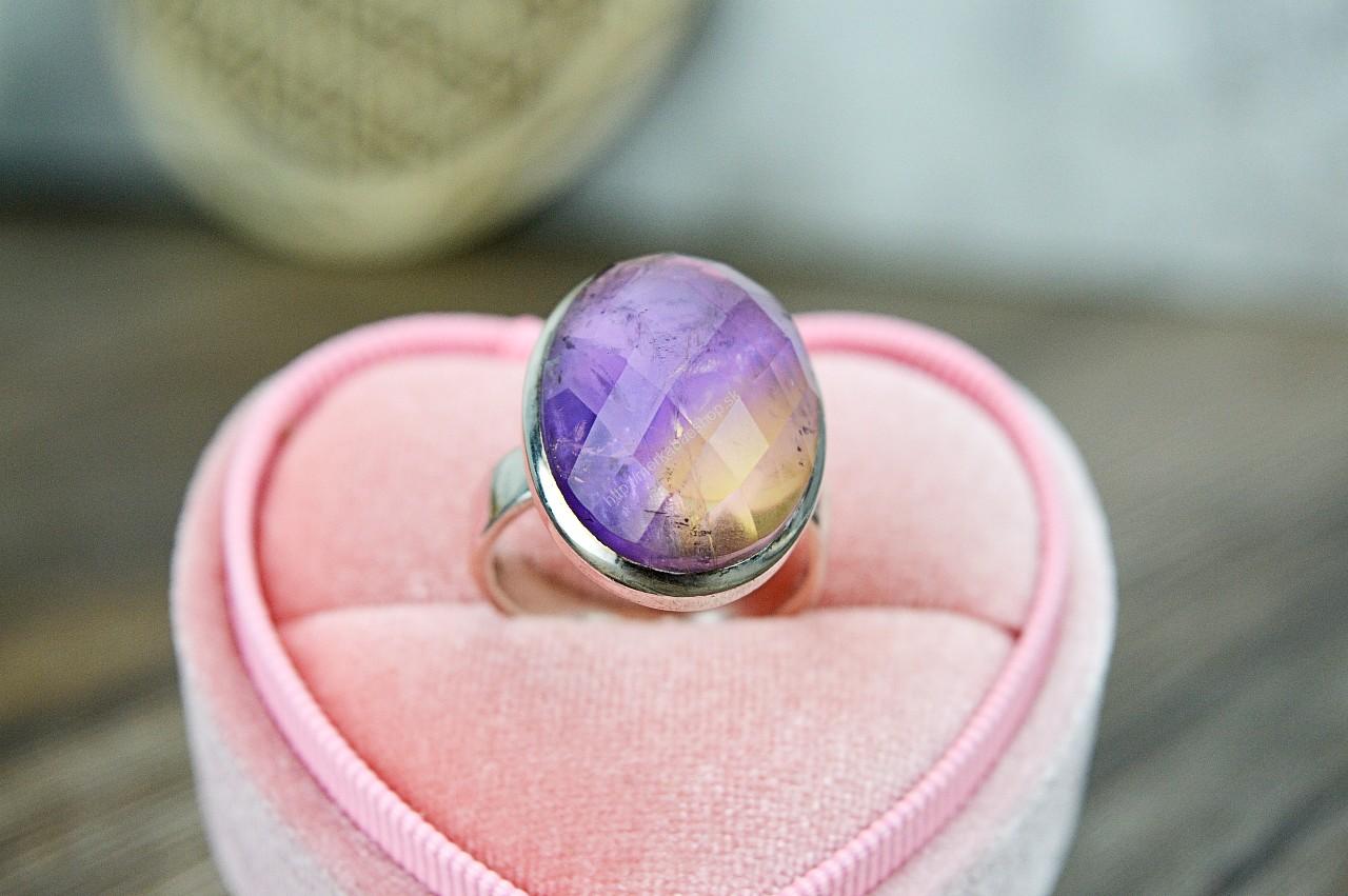 Strieborný Prsteň AMETRÍN #1 fazetovaný – Rovnováha, Jednota, Duchovná ochrana, Harmónia – Obrázok 3