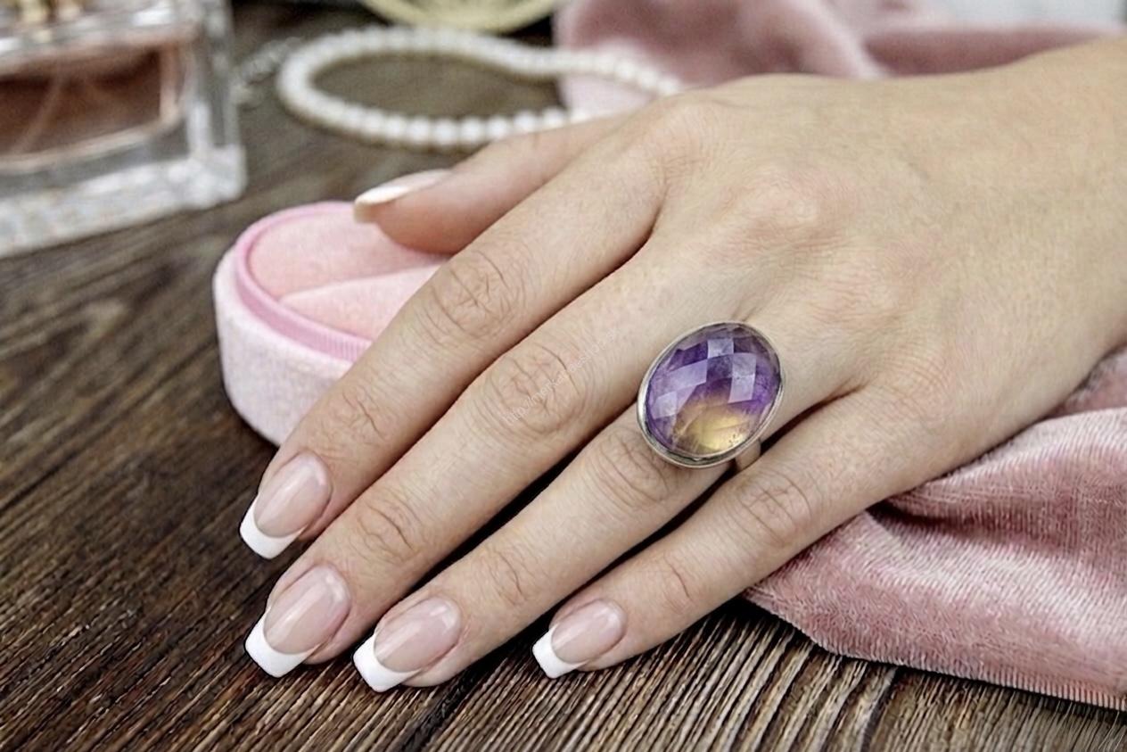 Strieborný Prsteň AMETRÍN #1 fazetovaný – Rovnováha, Jednota, Duchovná ochrana, Harmónia