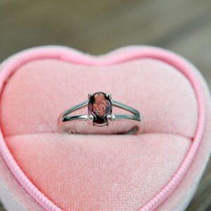 Strieborný prsteň GRANÁT briliant #3 - Životná Sila, Láska, Úľava od Depresií, Energetický Štít