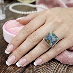 Prsteň Ag925/1000 LABRADORIT Fazetovaný #1 -Intuícia, Ochrana, Premena, Napredovanie, Prekonanie prekážok