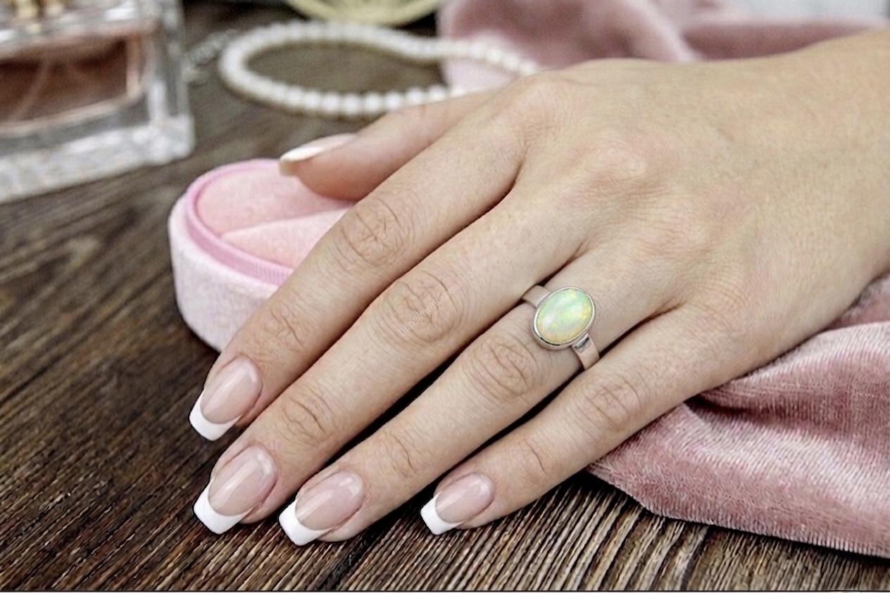 Strieborný prsteň OPÁL AUSTRALSKÝ #1-Anjeli, Vyrovnanie čakier, Šťastie, Krása, Vizualizácia