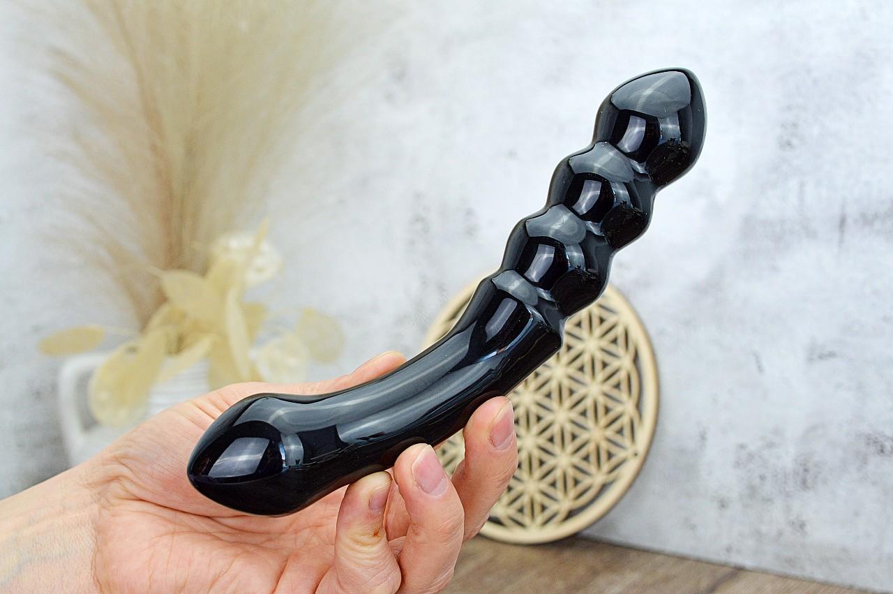 Yoni masážna Palička OBSIDIÁN ČIERNY 19cm